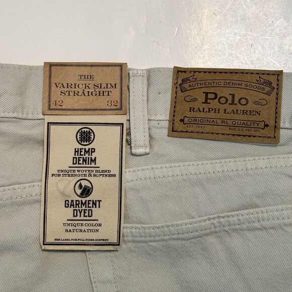 Polo Ralph Lauren Jeans Mens 42x32 Varick Slim Fit Straight Hemp Denim Grey Zip - Picture 14 of 16
